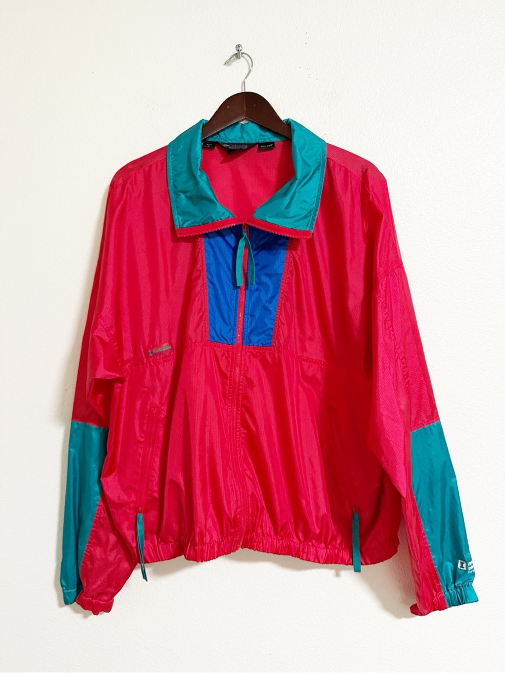 Vintage 80s Columbia Colorblock Radial Sleeve Nylon Jacket Size XL